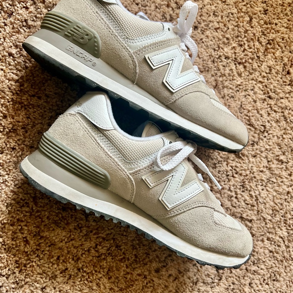 New Balance Beige and White Sneakers